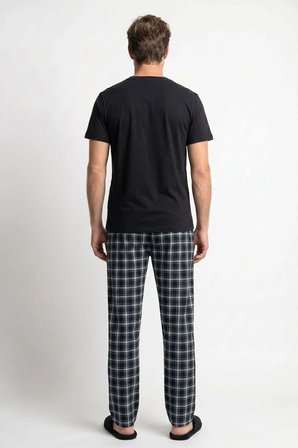 Erkek Penye Süprem Genç Bisiklet Yaka Altı Uzun Pijama Takım | Siyah 65145-726