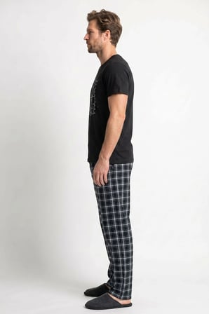 Erkek Penye Süprem Genç Bisiklet Yaka Altı Uzun Pijama Takım | Siyah 65145-726