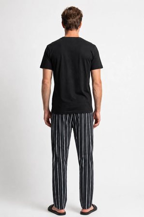 Erkek Penye Süprem Genç Bisiklet Yaka Altı Uzun Pijama Takım | Siyah 65162-724