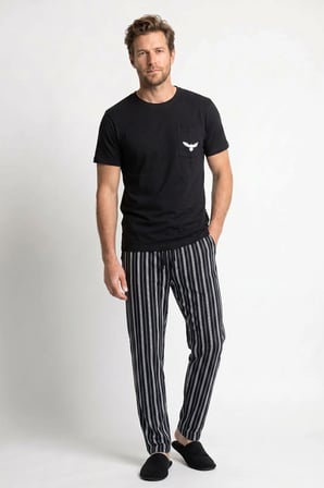Erkek Penye Süprem Genç Bisiklet Yaka Altı Uzun Pijama Takım | Siyah 65162-724