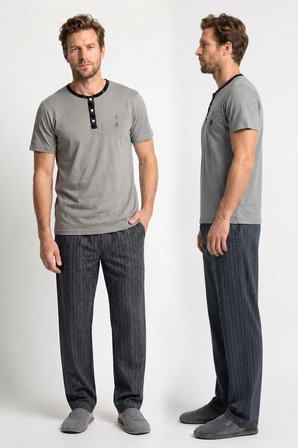 Erkek Penye Süprem Genç Önü Patlı Altı Uzun Pijama Takım | Gri 65141-723