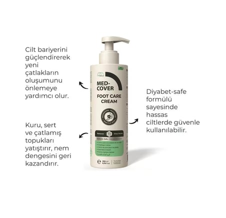 Med-Cover Ayak Bakım Kremi – Diyabet Uyumlu & Hassas Ciltlere Özel (%10 Üre, Shea Butter, Beeswax)