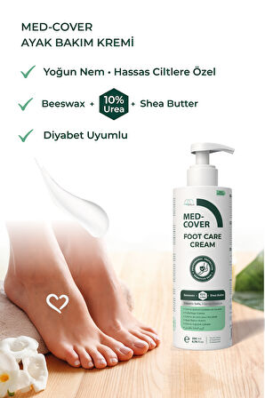 MED-COVER Ayak Bakım Kremi x 2 adet– Uyumlu & Hassas Ciltlere Özel (%10 Üre, Shea Butter, Beeswax