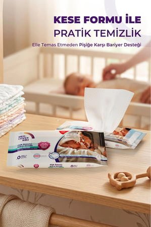 MED-COVER Baby Pişik Önleyici Bakım Mendil Seti – Parfümlü 50'li  + Parfümsüz 50'li + 2 Kese + 2 Cep Boy