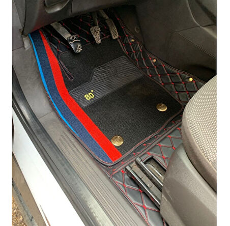 Ford Tourneo Courier 2015-2022 Aracına Özel 8d Çift Katmanlı Havuzlu Paspas Takımı (Siyah Kırmızı Dikişli)