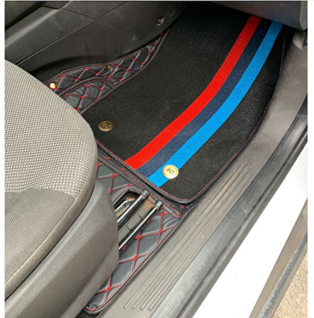 Ford Tourneo Courier 2015-2022 Aracına Özel 8d Çift Katmanlı Havuzlu Paspas Takımı (Siyah Kırmızı Dikişli)