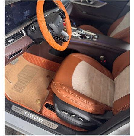Chery Tiggo 8 Pro Max (5 Kişilik) Aracına Özel 8d Çift Katmanlı Havuzlu Paspas Takımı(Açık Kahverengi)