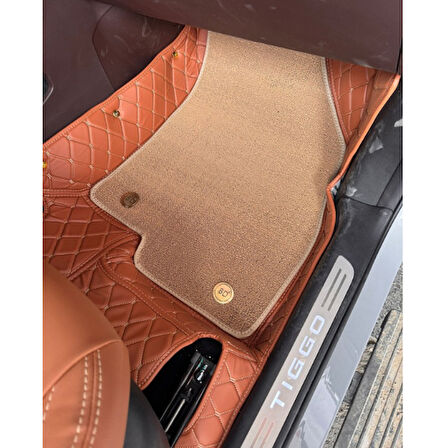 Chery Tiggo 8 Pro Max (5 Kişilik) Aracına Özel 8d Çift Katmanlı Havuzlu Paspas Takımı(Açık Kahverengi)