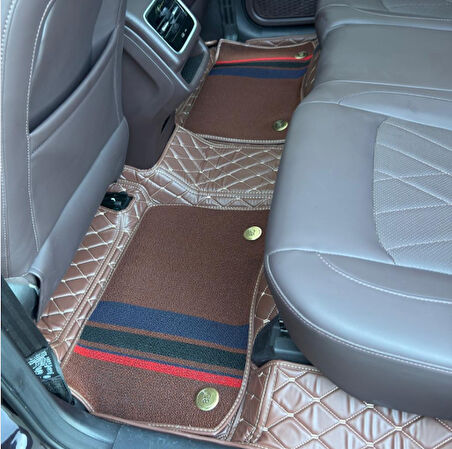 Chery Tiggo 2024 Sonrası 8 Pro Max 7 Kişilik Aracına Özel 8d Çift Katmanlı Havuzlu Paspas Takımı (Koyu Kahverengi - Çizgili)