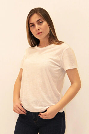 Rich Kadın Organik Bisiklet Yaka T-shirt %100 Pamuk Tişört