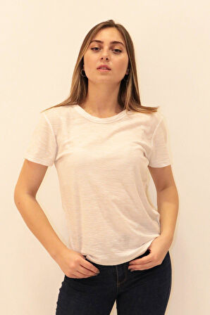 Rich Kadın Organik Bisiklet Yaka T-shirt %100 Pamuk Tişört