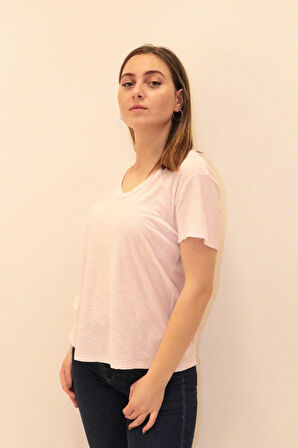 Rich Kadın Organik V Yaka T-shirt %100 Pamuk Tişört