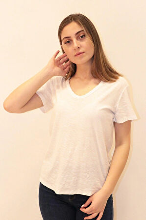 Rich Kadın Organik V Yaka T-shirt %100 Pamuk Tişört