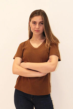 Rich Kadın Organik V Yaka T-shirt %100 Pamuk Tişört