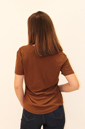 Rich Kadın Organik V Yaka T-shirt %100 Pamuk Tişört