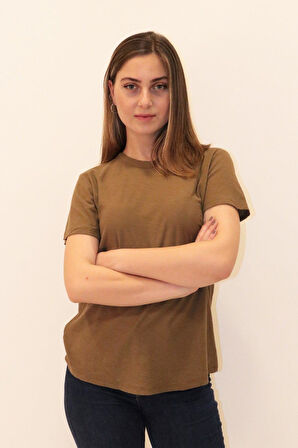 Rich Kadın Organik Bisiklet Yaka T-shirt %100 Pamuk Tişört