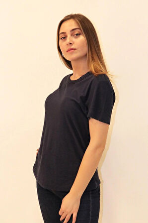 Rich Kadın Organik Bisiklet Yaka T-shirt %100 Pamuk Tişört