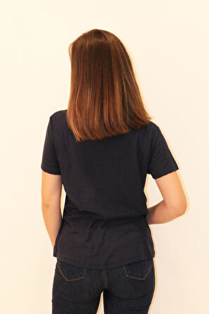 Rich Kadın Organik Bisiklet Yaka T-shirt %100 Pamuk Tişört