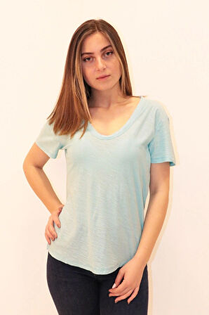 Rich Kadın Organik V Yaka T-shirt %100 Pamuk Tişört