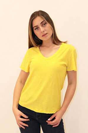 Rich Kadın Organik V Yaka T-shirt %100 Pamuk Tişört