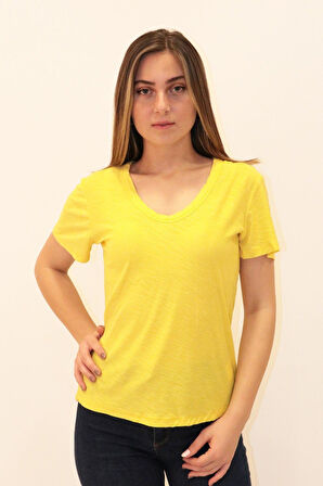 Rich Kadın Organik V Yaka T-shirt %100 Pamuk Tişört