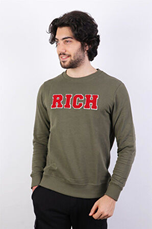 Haki Erkek Baskılı Sweatshirt