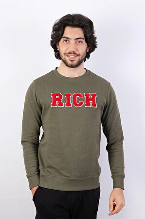 Haki Erkek Baskılı Sweatshirt