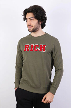 Haki Erkek Baskılı Sweatshirt