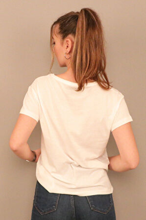 Rich Kadın O Yaka T-shirt %100 Pamuk Tişört