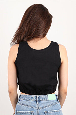 Kadın Baskılı Kolsuz Crop Bluz