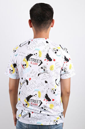 Erkek Bisiklet Yaka Baskılı T-shirt %100 Pamuk Tişört