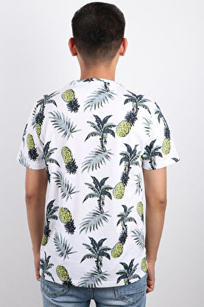 Erkek Bisiklet Yaka Baskılı T-shirt %100 Pamuk Tişört