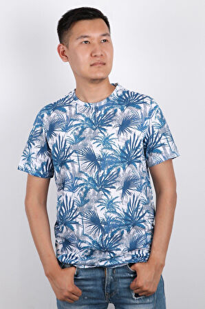 Erkek Bisiklet Yaka Baskılı T-shirt %100 Pamuk Tişört