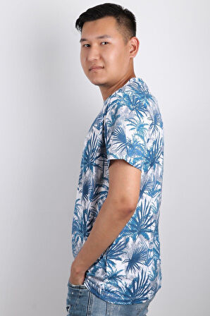 Erkek Bisiklet Yaka Baskılı T-shirt %100 Pamuk Tişört