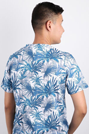 Erkek Bisiklet Yaka Baskılı T-shirt %100 Pamuk Tişört