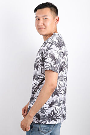 Erkek Bisiklet Yaka Baskılı T-shirt %100 Pamuk Tişört