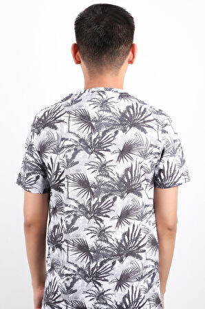 Erkek Bisiklet Yaka Baskılı T-shirt %100 Pamuk Tişört