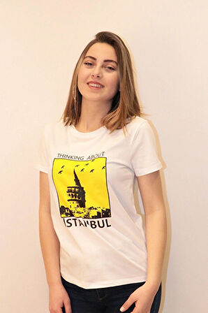 Kadın Bisiklet Yaka T-shirt %100 Pamuk Tişört