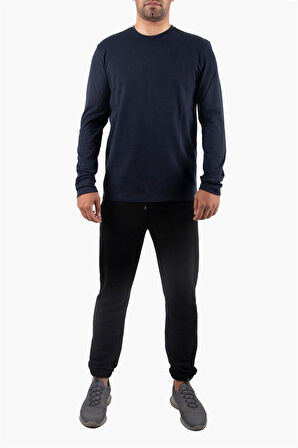 Bisiklet Yaka Lacivert Body %100 Pamuk Uzun Kollu Tişört