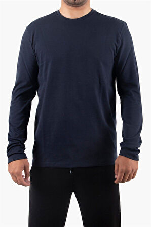 Bisiklet Yaka Lacivert Body %100 Pamuk Uzun Kollu Tişört