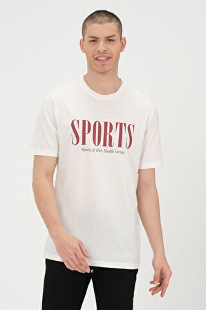 Erkek Beyaz Basic T-shirt Basıkılı Slim Fit Rahat Kalıp %100 Pamuk Tişört