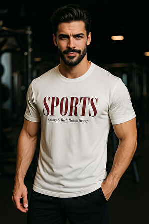 Erkek Beyaz Basic T-shirt Basıkılı Slim Fit Rahat Kalıp %100 Pamuk Tişört