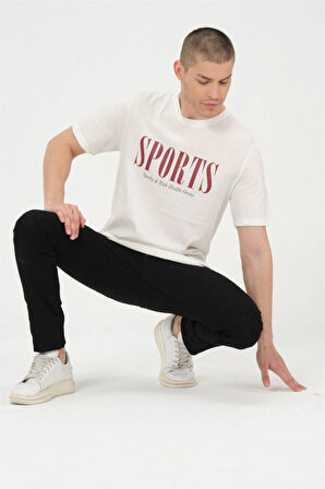 Erkek Beyaz Basic T-shirt Basıkılı Slim Fit Rahat Kalıp %100 Pamuk Tişört