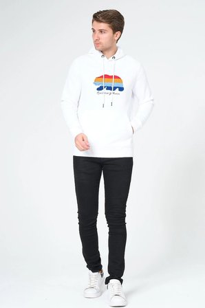 Süzene Nakış Ayı Baskılı Kapüşonlu Beyaz Sweatshirt Polarlı