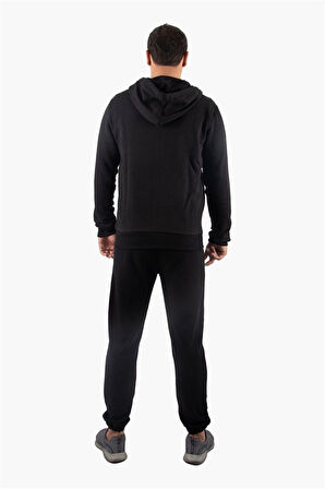 Şardonlu Fermuarlı Kapüşonlu Siyah Sweatshirt Polar Hırka