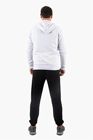 Şardonlu Fermuarlı Kapüşonlu Gri Sweatshirt Polar Hırka