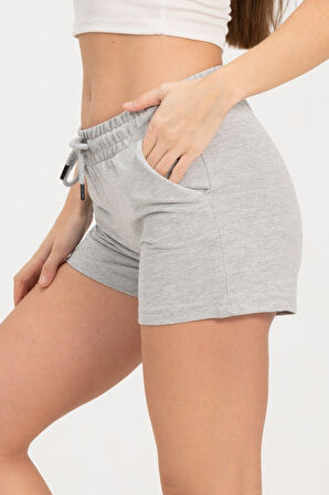 Kadın Gri Melanj Şort Mini Spor Şort