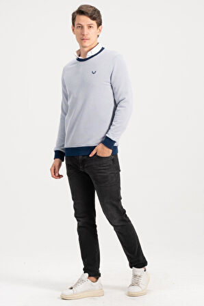 Erkek Bisiklet Yaka Lacivert Kazak Sweatshirt