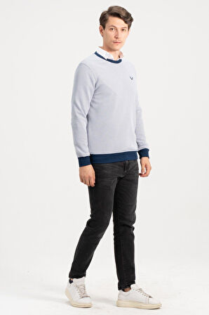 Erkek Bisiklet Yaka Lacivert Kazak Sweatshirt