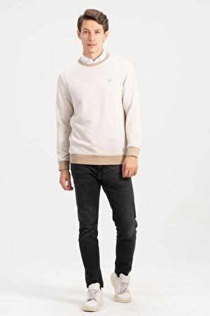 Erkek Bisiklet Yaka Bej Kazak Sweatshirt